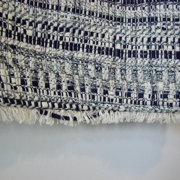 Trina Turk Tweed Midi Dress Navy White Shift V-neck Fringe Business Office 8 - Picture 15 of 16